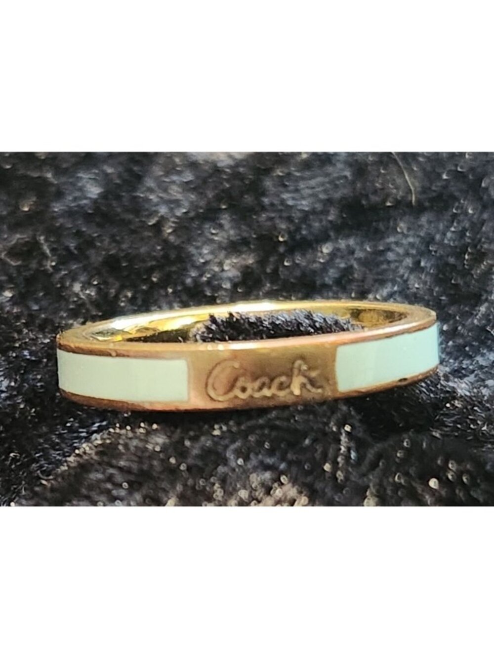 Coach Gold-Tone Sky Blue Enamel Ring Size 8